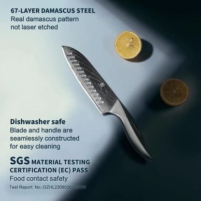 High Quality 7 Inch Japanese Chef Kitchen Knife Ultra Sharp 9CR18MOV Damascus Steel Santoku Knife with Gift Box