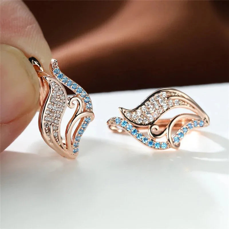 E2825 Rose Gold Plated Huggie Earrings With Zircon Wings Design For Women Party Fashion Jewelry