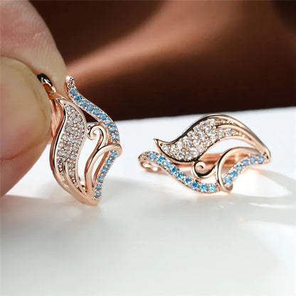 E2825 Rose Gold Plated Huggie Earrings With Zircon Wings Design For Women Party Fashion Jewelry
