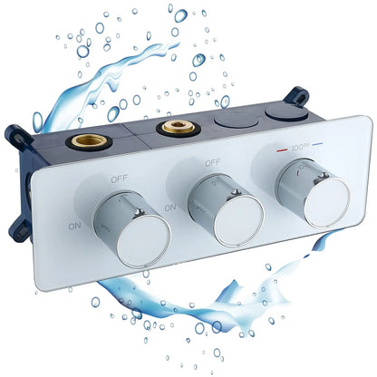 2-Way Shower Diverter Thermostatic Valve 3-Handle Multi-Function Brass Construction Tempered Glass Panel Hotel Polished Modern