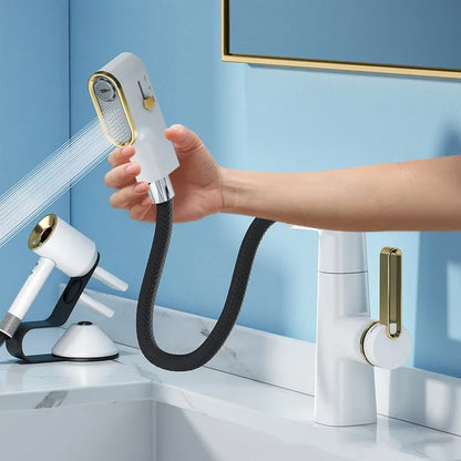 Unique Single Basin Faucet Modern Bathroom Mixer Toilet Tap 360 Swivel Basin Faucet Pull-out Brass Ceramic Polished Contemporary