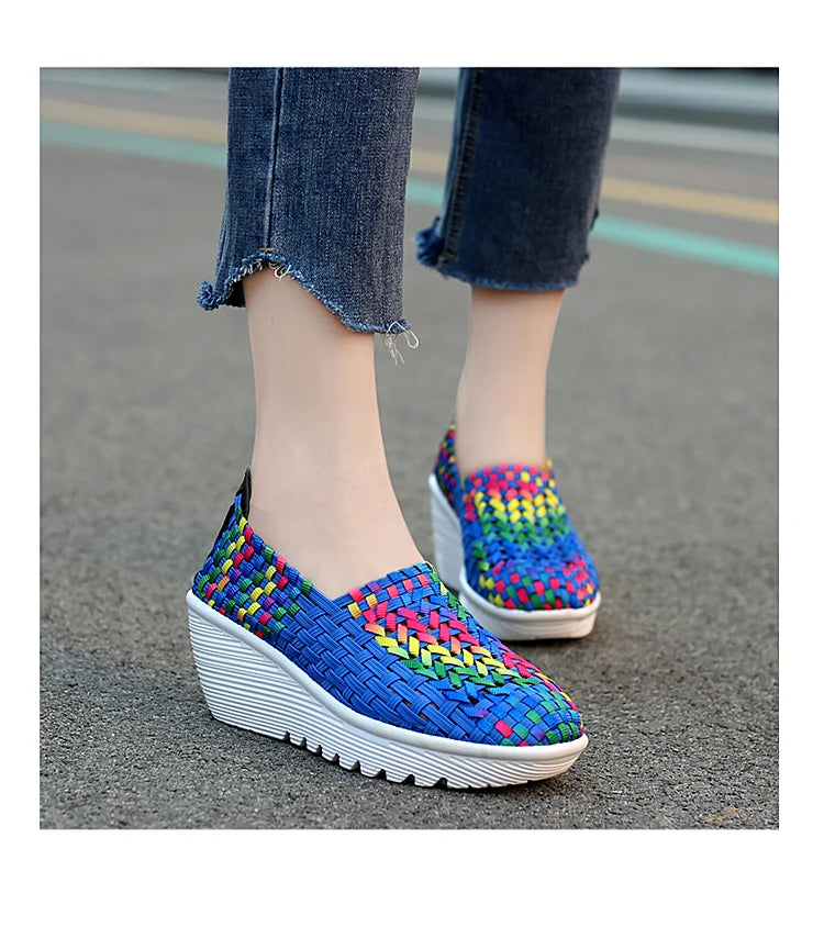 New Women Sneakers Summer Casual Shoes Woven Flat Platform Women's Shoes Breath Loafers Lady Footwear Soft Zapatos Plus Size 42