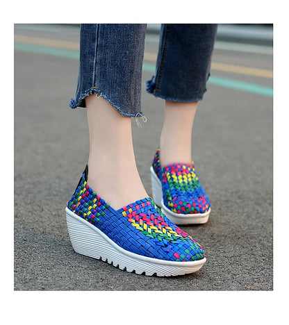 New Women Sneakers Summer Casual Shoes Woven Flat Platform Women's Shoes Breath Loafers Lady Footwear Soft Zapatos Plus Size 42