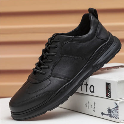 Men's Genuine Cow Leather Walking Shoes Round Toe Lace-up Breathable Mesh Lining Rubber Outsole Casual Style