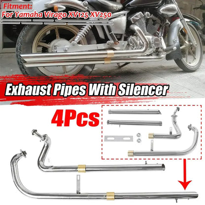 Motorcycle Long Exhaust Muffler Pipe Full System + Silencer for Yamaha Virago XV125 XV250 Moto Stainless Steel Exhaust Pipes