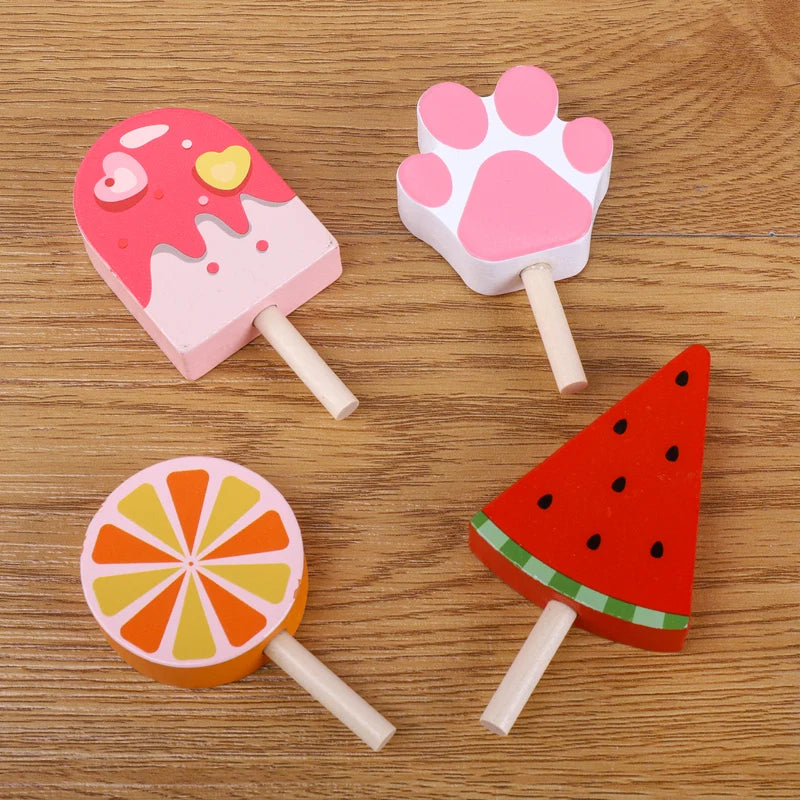 Children's Fun Simulation Fruit Popsicle Ice Cream Wooden Kitchen Toys Children's Parent-child Interactive Family Play