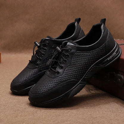 Genuine Leather Lace-up Men's Boat Shoes Round Toe Breathable Solid Summer Casual Rubber Outsole EVA Midsole Shoe Tongue Logo