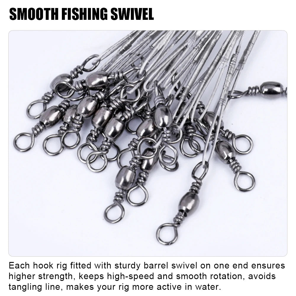 FTK Steel Fishing Line Accessory Tools with Anti-Bite Feature Wire Leader Treble Hooks Lead Core Leash for River Fishing