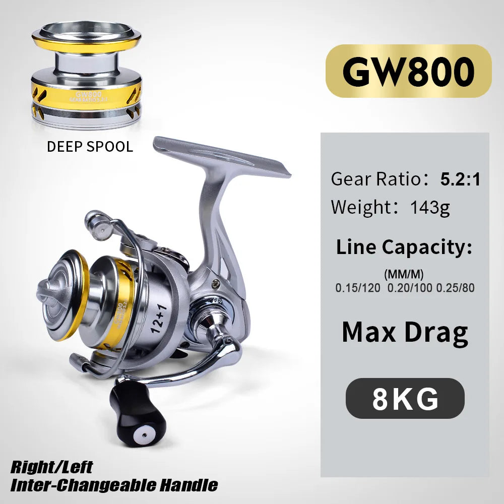 Max Drag 8kg LIGHTWEIGHT Deep spool 800S Metal Spool left right inter-changeable handle Fishing Reel Carp Spinning Fishing Reel