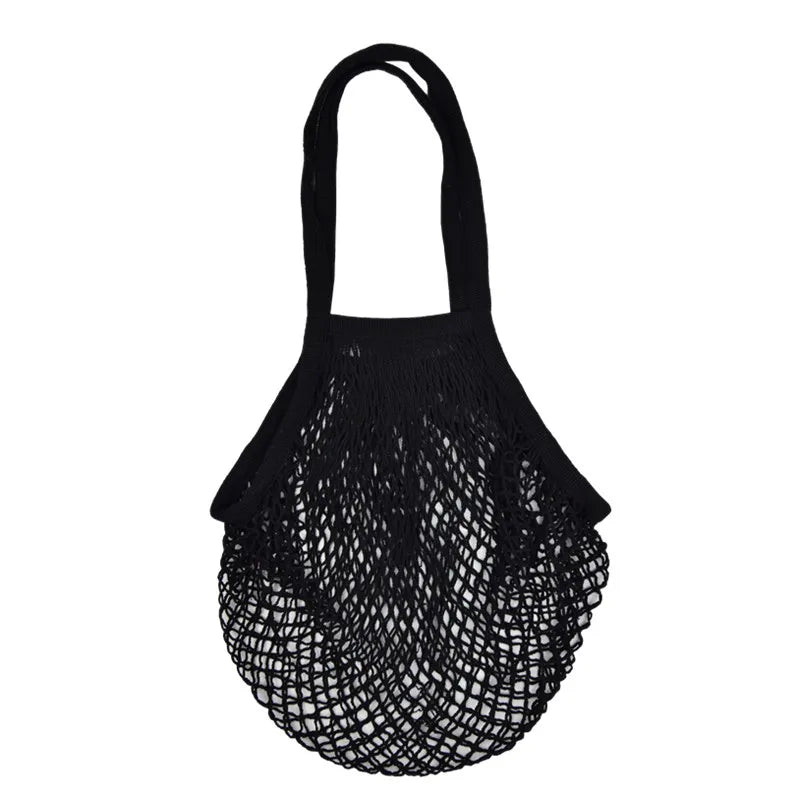 Recycled Reusable Cotton String Mesh Net Shopping Bag Long Handle Fruit Vegetable Grocery Produce Tote for Daily Life Letter