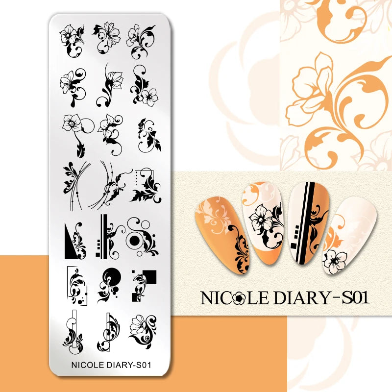 NICOLE DIARY Rose Flower Nail Stamping Plates Image Template Valentine's day Love Heart Printing Stencil Nail Art Manicure Tools