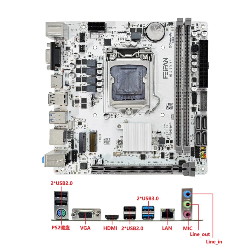 FEIFAN New H310 ITX White Motherboard Intel 6/7/8/9th Gen LGA1151 Double 32GB DDR4 VGA for M.2 SATA Desktop