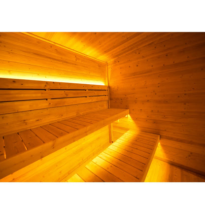 US Stock Large Size Morden Outdoor Wooden Sauna Outdoor Sauna with Panoramic Glass 4-6 People Garden Spa Sauna