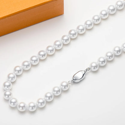 Fast Shipping From US Warehouse Bohemian Stylish 925 Silver 6mm/8mm Shell White Pearl Beads Necklace Jewelry for Women Gift