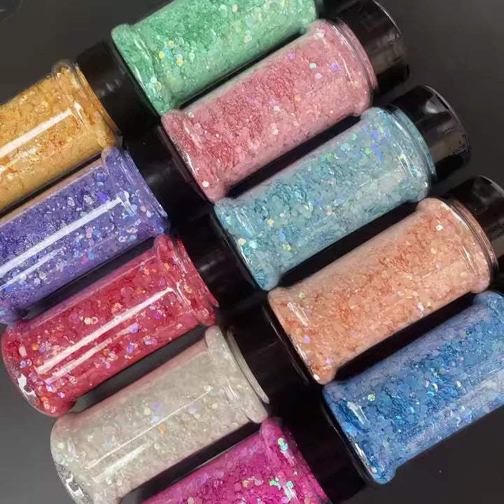 Wholesale Custom Size Bluk PET Free Sample Macaron Solvent Resistant Glitter Matte Chunky Glitter for Tumbler Craft Resin