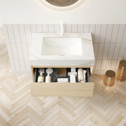 Homein 30 in Bathroom Vanity with Ceramic Sink, US Local Stock Fast Delivery Floating Sintered Stone Vanity LED Light