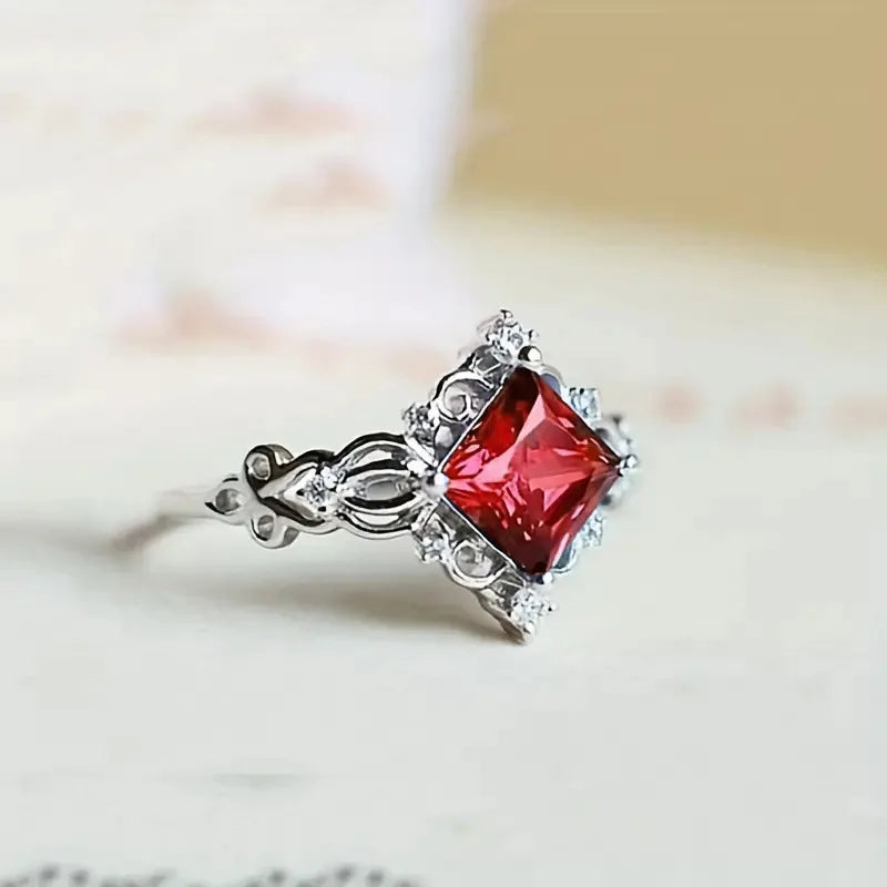 Geometric Princess Cut Ring Prong Set Women's Elegant Fashion Jewelry