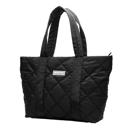 Customized Logo Letter Durable Unisex Padded Puffer Tote Bag Zipper Shoulder Strap Oxford Casual Soft Waterproof Lightweight