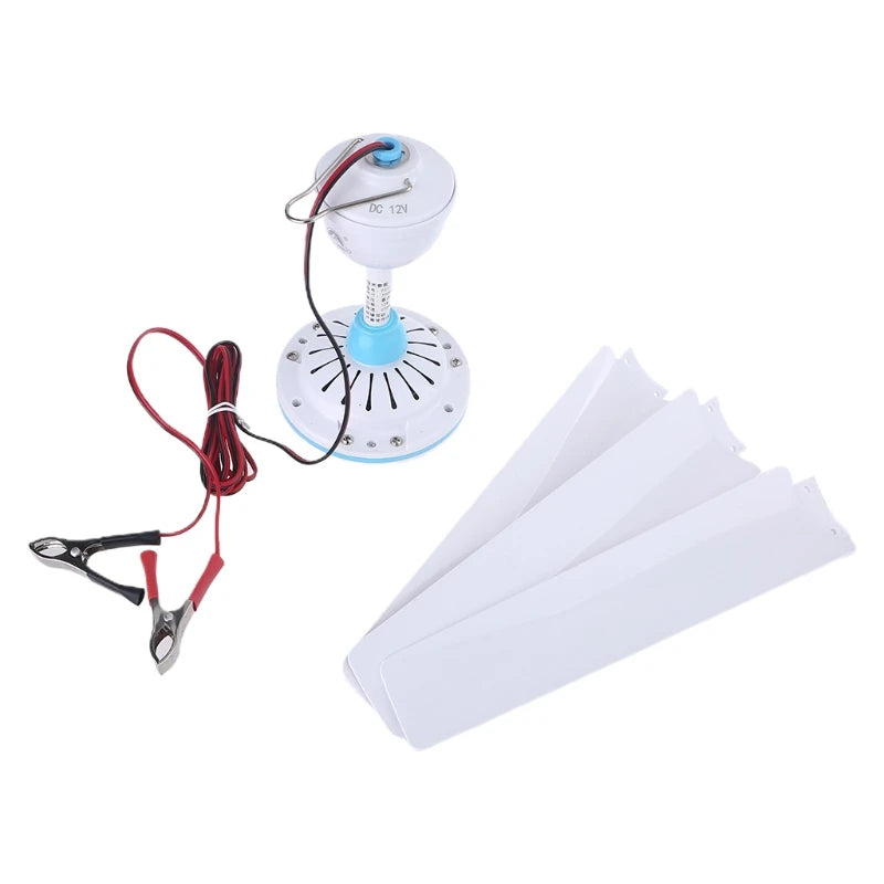 12V Mute Ceiling Fan 19.6inch Silent Camping Tent Hanging Fan without Switch 230cm Cable for Outdoor Hiking Bed Home Picnic