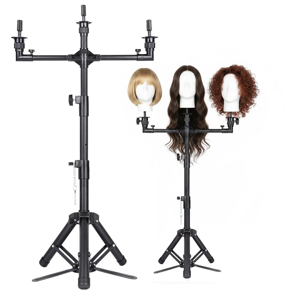 Heavy Duty Professional 3-Head Mannequin Tripod Stand 50" Adjustable Height Wig Styling Stand for Cosmetology Wig Making