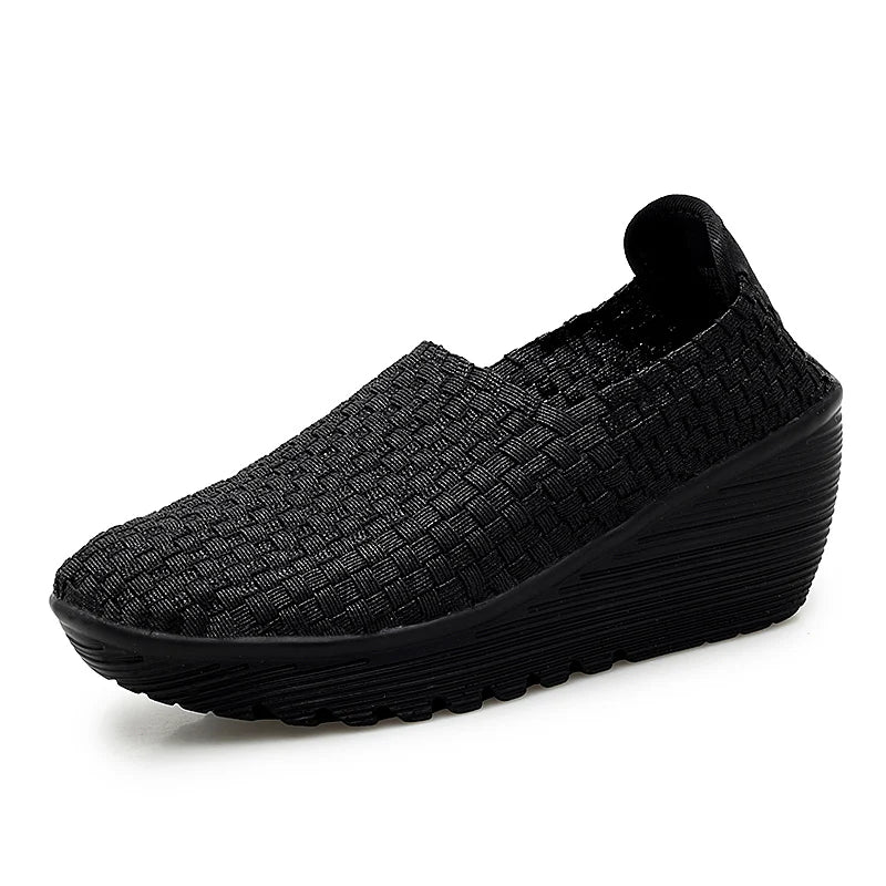 New Women Sneakers Summer Casual Shoes Woven Flat Platform Women's Shoes Breath Loafers Lady Footwear Soft Zapatos Plus Size 42