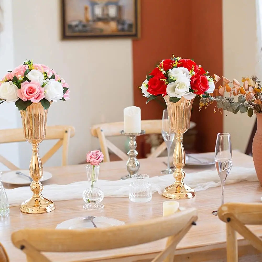 Factory Gold Artificial Flower Arrangements Trumpet Vase Wedding Centerpieces Table Decorations for Weddings Special Events