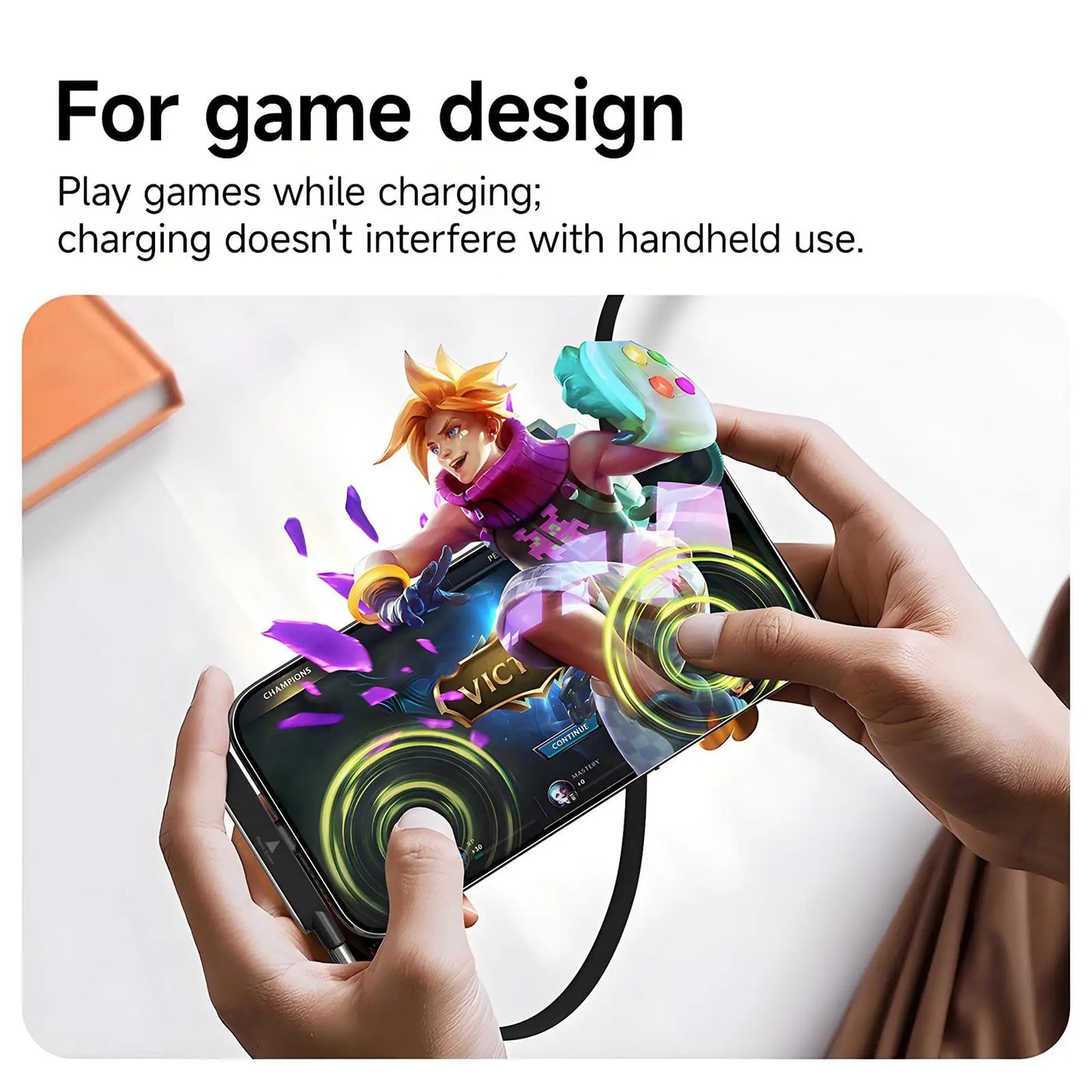 240W 2-in-1 Black/Orange Fast Charging Foldable Nylon Bracket Type-C to Type-C Data Cable with Phone/Tablet Stand for IOS