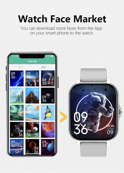Smart watch with full touch screen, call, message reminder, music control and other functions, compatible with iPhone/android mo