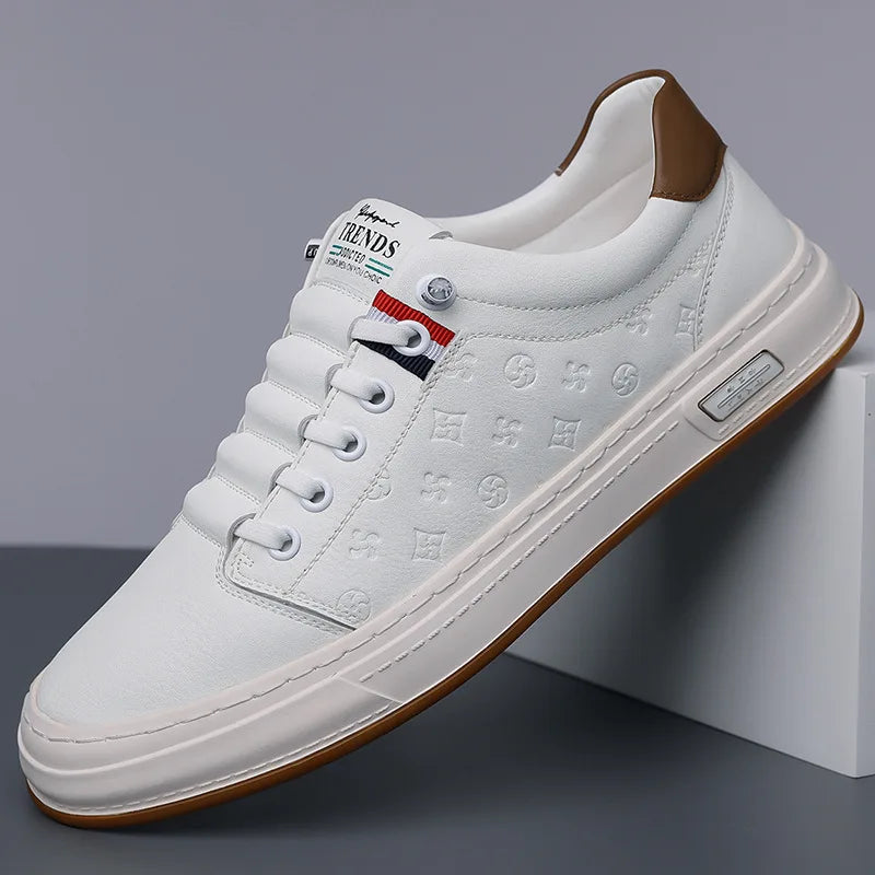 Trends Men's White Slip-On Casual Shoes Toe Breathable Rubber Sole Summer Fashion Sneakers Microfiber Lining Shoe Tongue Logo
