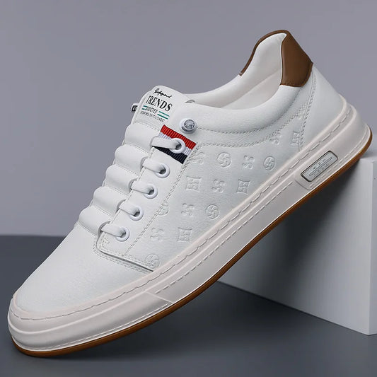 Trends Men's White Slip-On Casual Shoes Toe Breathable Rubber Sole Summer Fashion Sneakers Microfiber Lining Shoe Tongue Logo