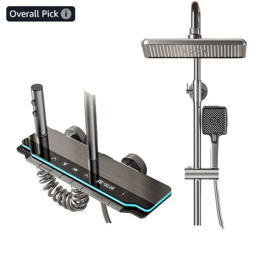 2026 New Factory Price Shower System Digital Display Shower Faucet Set Space Aluminum Wall Mount Piano Keys Rain Shower Set by PDG ibma