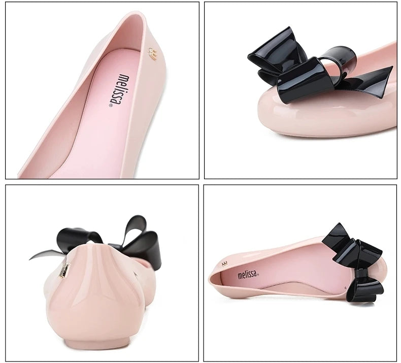 Design Big Butterfly Knot Melissa Women Flat Mules Sandals High Quality Cozy Patent Leather Pointed Toe Back Strap Shoes