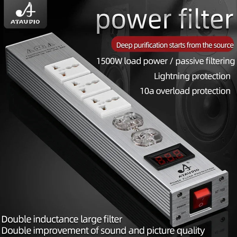 ATAUDIO HIFI Audio Power Filter Noise AC Power Filter Power 1500W 110V-250V  Purifier Surge Protection with EU Universal Outlets