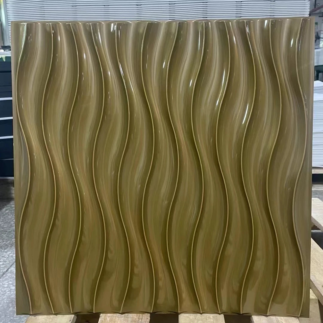 Irini 2024 Hot Selling PVC Deep Brushed Gold 3D Wall Panels Waterproof Fireproof Easy Install Household Interior Wall Decor
