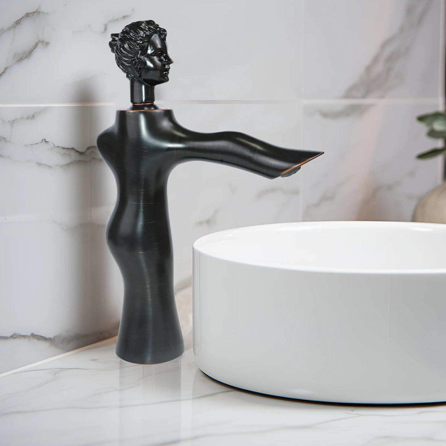 Vintage Statue Vessel Sink Faucet - Single Handle Tall Spout 1 Hole Deck Mount - Oil Rubbed Bronze