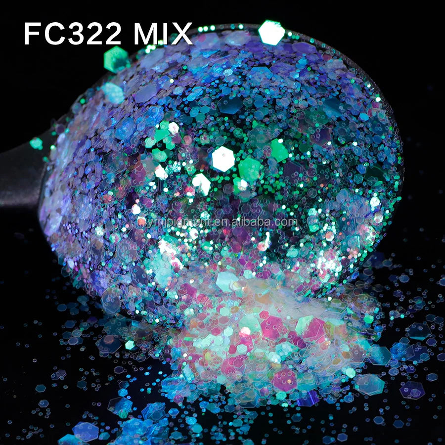Free Samples Opal Iridescent Chunky Glitter Mix Crystal White Colors 1kg for Crafts Face Nail Art