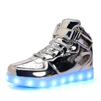 Fashion Cheap Black White Colors Unisex USB Charge Light High Top Flat LED Shoes for Adults