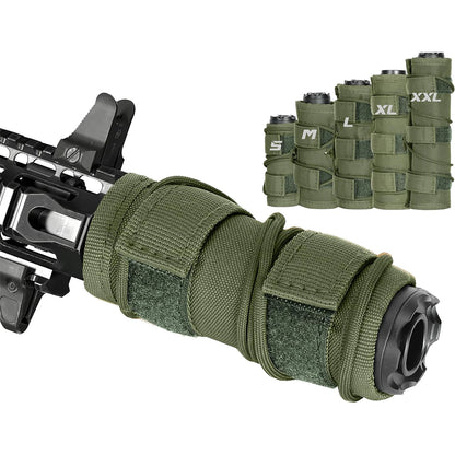 5-Size Tactical Suppressor Cover Heat Resistant Gun Sleeve with MOLLE Wrap Adjustable Nylon Protector for Hunting & Shooting