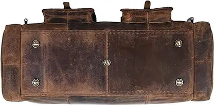 Men's Fashion Leather Duffel Weekender Bag Adjustable Canvas Carry Tote Satchel for Outdoor Use Overnight Travel Bag