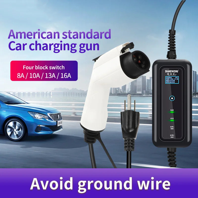 Feyree Type2 Portable Ev Charger 3.5kw 16a 1phase J1772 Socket With 5m Cable Smart App Wifi Control Version for Electric Vehicle