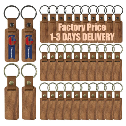 Stock 10pcs Wooden Blank Keychain for Engraving Painting Keychains With Leather Strap Keychain for Key Tag Luggage Tag Gift