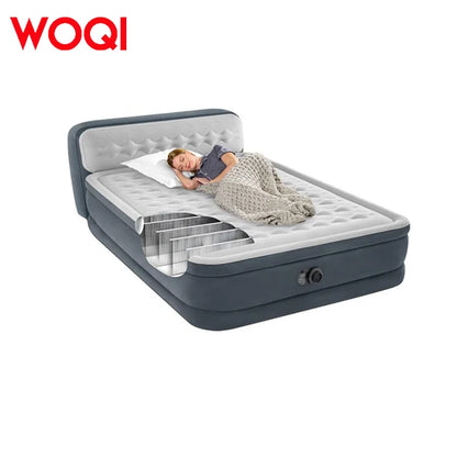 WOQI Deluxe Air Mattress with Headboard Built-In Electric Pump Carry Storage Bag for Bedroom Use