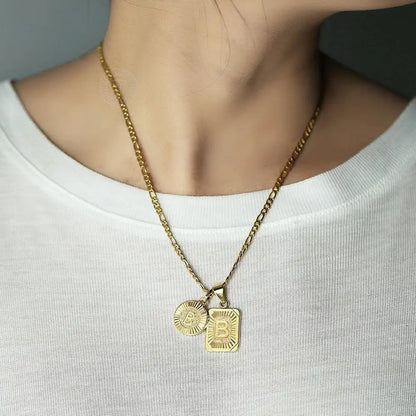Chic 2pcs Letter Pendants with Figaro Chain Necklace Stainless Steel Link Choker for Men Women Gold Color Jewelry Gift 18inch