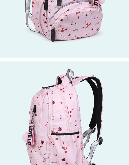 Cherry blossoms elementary school backpack for girls black pink floral bookbag fashion school bags for girls cute flower bookbag