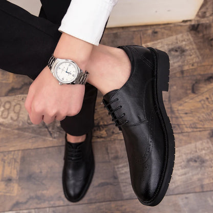 Extra Size 38-47 Brogue Dress Shoes Lace up PU Leather Oxford Formal Business Footwear Wedding Shoes for Men