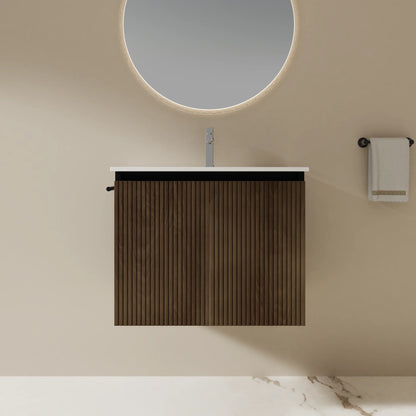 US Warehouse Floating Storage Cabinet Combo W/ Black Towel Rack, Black&Walnut 24" Wall-mount Bathroom Sink Vanity