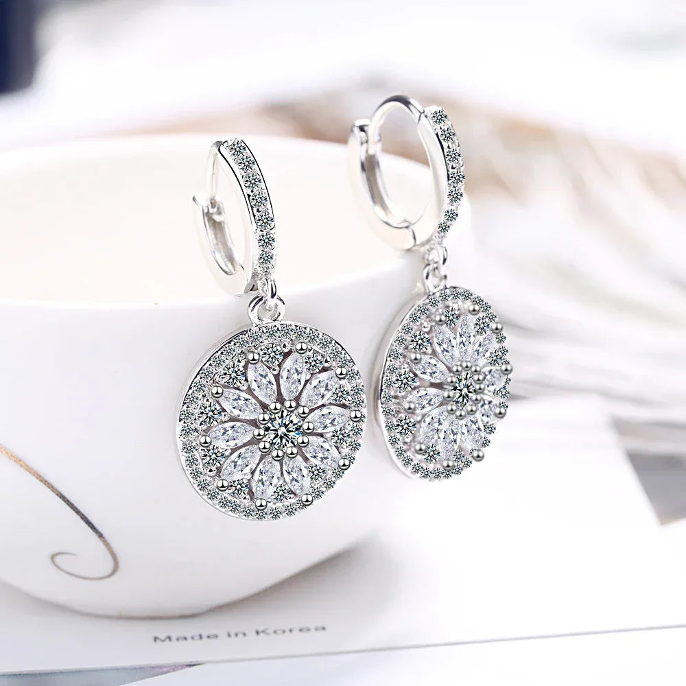 Luxury 925 Sterling SIlver Hollow-out Dream Catcher With Round Cut CZ Zircon Earrings For Women Ear Jewelry Valentine's Day Gift