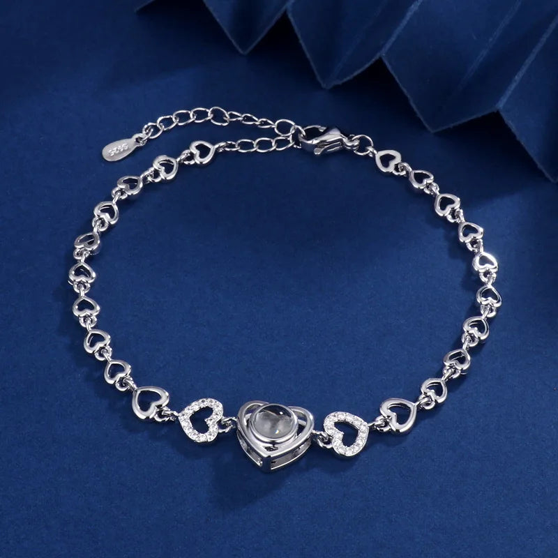 Dropship Jewelry Personalized Custom Photo Projection Heart-shaped Bracelet Titanium Steel Gold Plated Zircon Bracelet