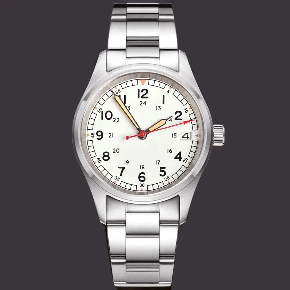 36mm Tandorio NH35 Automatic Men Watch Diver Movt 20Bar Waterproof Wristwatch Big Crown Leather Band Men's Wristwatch