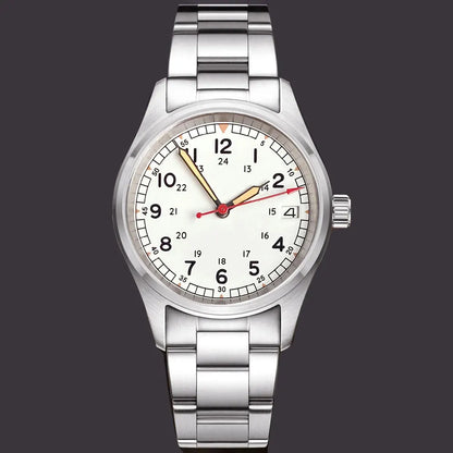 36mm Tandorio NH35 Automatic Men Watch Diver Movt 20Bar Waterproof Wristwatch Big Crown Leather Band Men's Wristwatch